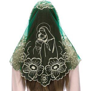 Chapel Veils Catholic Mass Mantilla - Virgin and Child Embroidery Lace Triangle